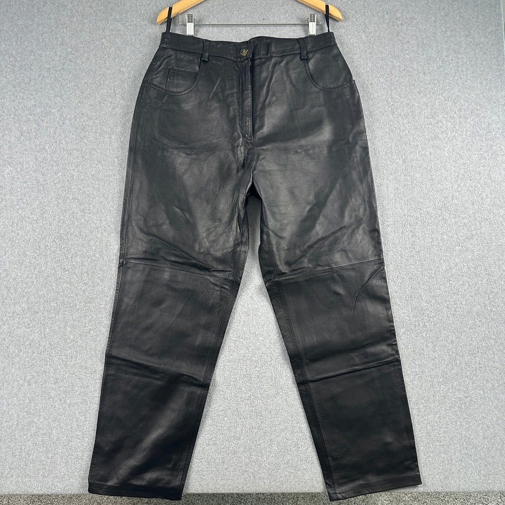 Metrostyle Leather Pants Womens 16 Black Genuine Leather High Rise Straight Leg